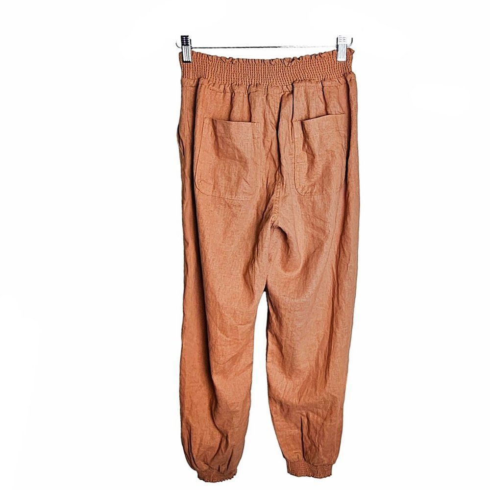 LOVE TREE Women's Linen Blend Jogger Pants Smocked Waist Summer Beachy Size M - Picture 3 of 12
